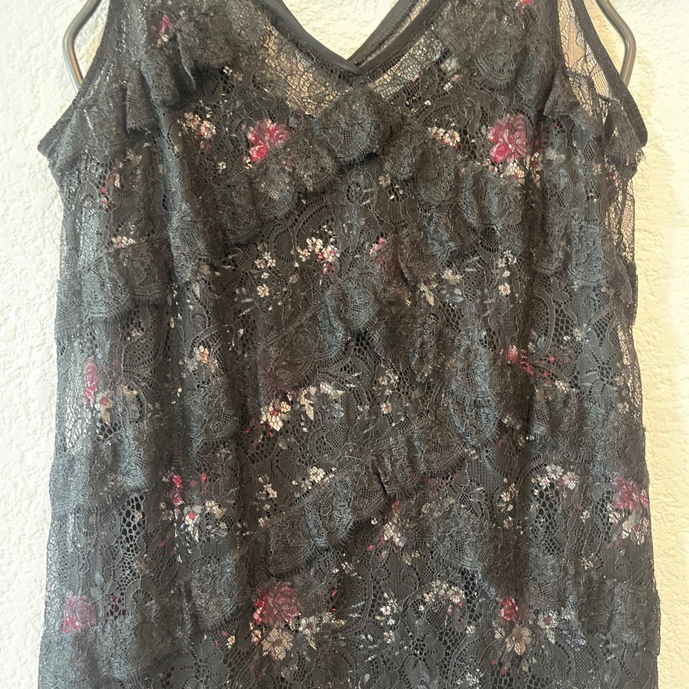 White house black market top womens large black floral lace feminine romantic